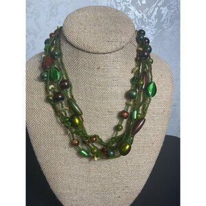 Multicolor Beaded Necklace With Adjustable Chain & Green Accents